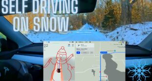 Self Driving Tesla Drives on Snow Covered Dirt Road