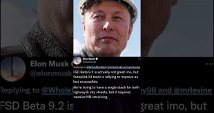 Elon Musk tweets Tesla’s self-driving software update FSD Beta 9.2 software is ‘not great’